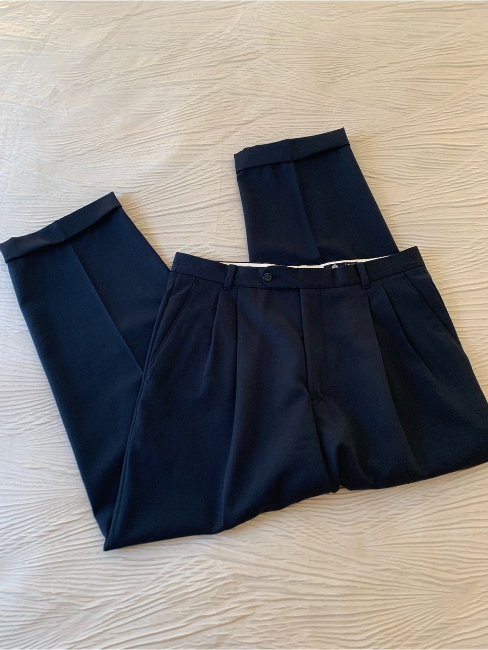 Vintage Nordstrom Riviera Made in Canada Navy Blue 100% Wool Double Pleat Pants